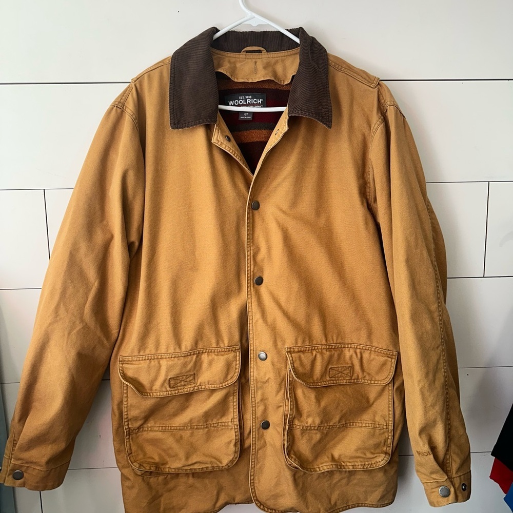 Woolrich Tan Workwear Field Jacket with Brown Corduroy Collar